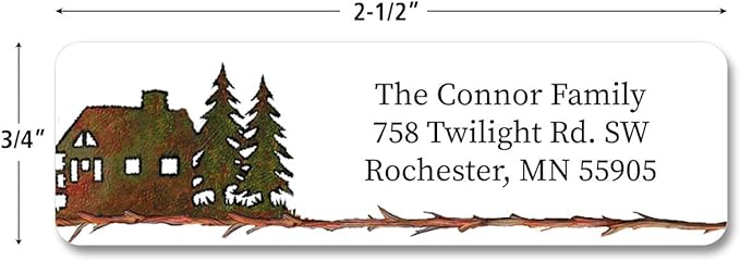 Country Lodge Christmas Rolled Personalized Return Address Mailing Labels with Dispenser - Set of 250, Small ¾ x 2½ Inch Size, Custom Self-Adhesive Sticker Roll, by Colorful Images