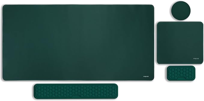 MOSISO Large Gaming Mouse Pad&Massage Keyboard Wrist Rest&Mousepad&Wrist Rest&Coaster,Ergonomic Non-Slip Base Pad Set&Pain Relief Easy Typing Cushion with Memory Foam for Home Office, Peacock Green