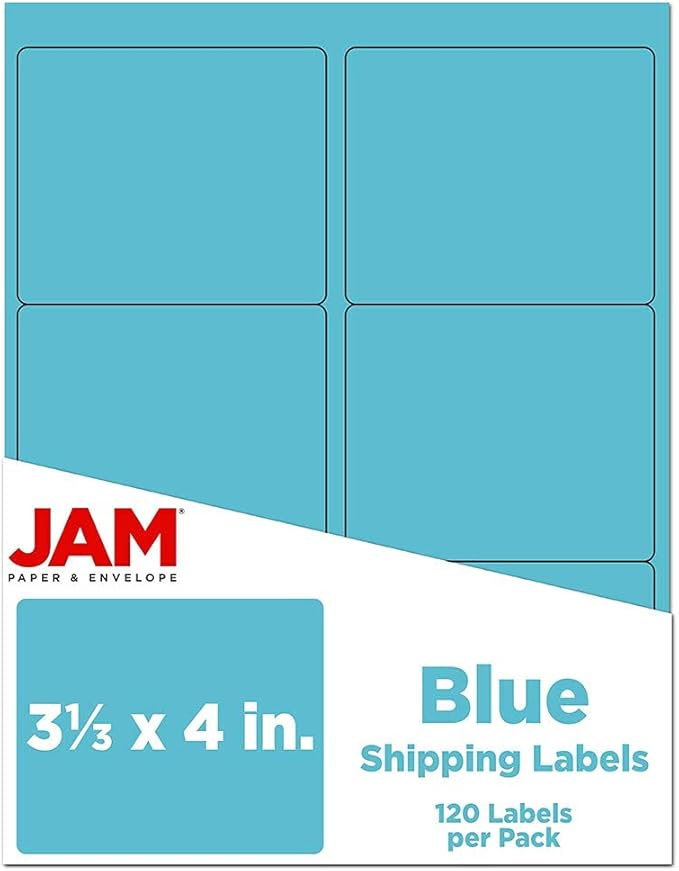 JAM PAPER Shipping Address Labels - Large - 3 1/3 x 4 - Blue - 120/Pack