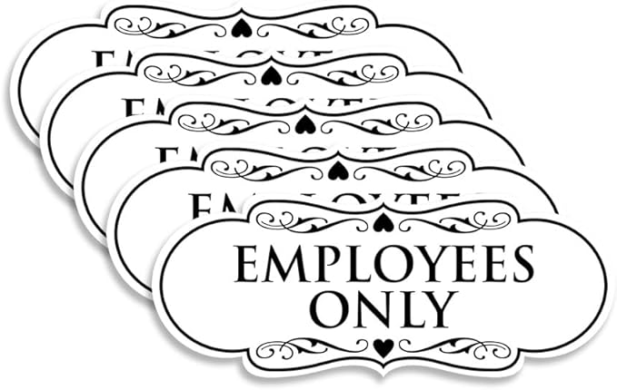Designer EMPLOYEES ONLY Sign | Easy Installation | Office or Business Signs | Workplace Safety - White - Medium (5 Pack)