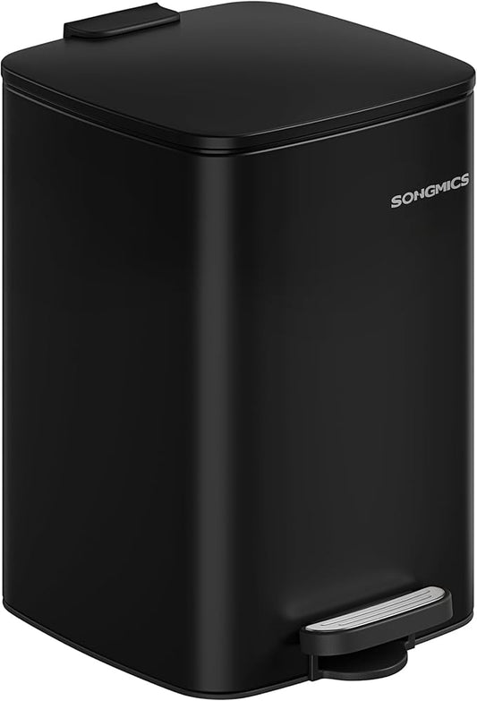 SONGMICS Kitchen Trash Can, 5.2-Gallon (20 L) Trash Bin, Stainless Steel Garbage Can, with Inner Bucket, Soft Close and Stays Open, Ink Black ULTB592B01