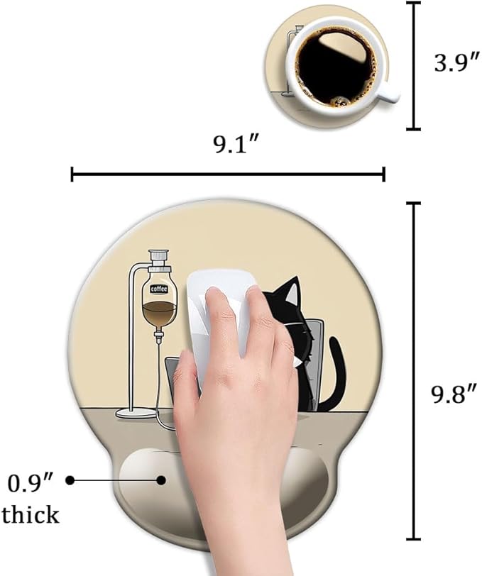 Ergonomic Mouse Pad with Wrist Support,Mouse Pad with Wrist Rest,Relieve Wrist Pain Mousepad Non-Slip Rubber Base,Mouse Pads for Desk,Computers,Laptop,Office,Home,Accessories Cute Coffee Cat