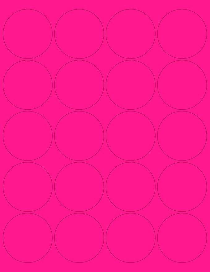 NextDayLabels - 8-1/2 x 11 Neon Color High Light Fluorescent Labels for Laser & Inkjet Printer (Pink Fluorescent, 2" Round - 20 Per Page | 1000 Labels)