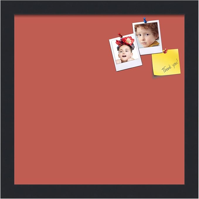 PinPix 12x12 Inch Cork Bulletin Board. This Decorative Framed Pin Board Comes with Crimson Pastel Design and a Satin Black Frame. Ideal for Home Office Decor or Message Board (PinPix-1807)