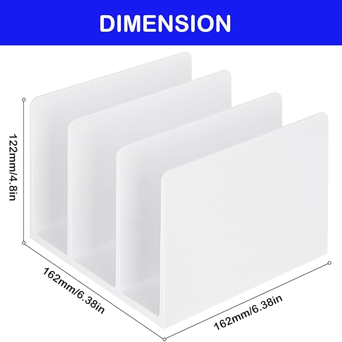 White Mail Desktop Mail Holder, 3 Sections, Plastic Note File Book Letter Paper Holder Sorter Office Accessories Organizer for Desk, 4.8 Inch High 6.38inch Wide 6.38 inch Long