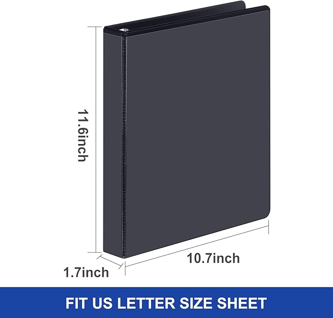 Comix D-Ring Basic View Binder 1 inch 3 Ring Binders, Hold 225 Sheets of 8.5" x 11" Paper, 12 Pack (Black)