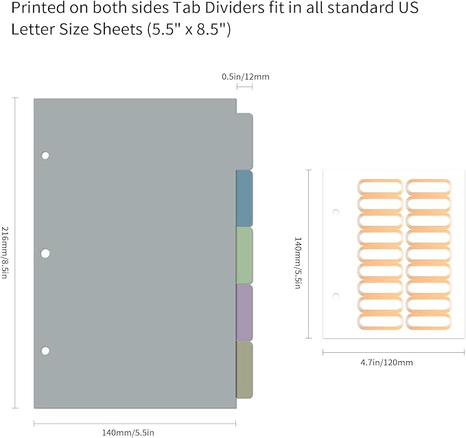 Ospelelf Mini 3 Ring Binder 2 Inch With 5 Tab Dividers, File Folder Labels and Low Profile Clipboards - Cute Black for 5.5" x 8.5" School and Office Supplies