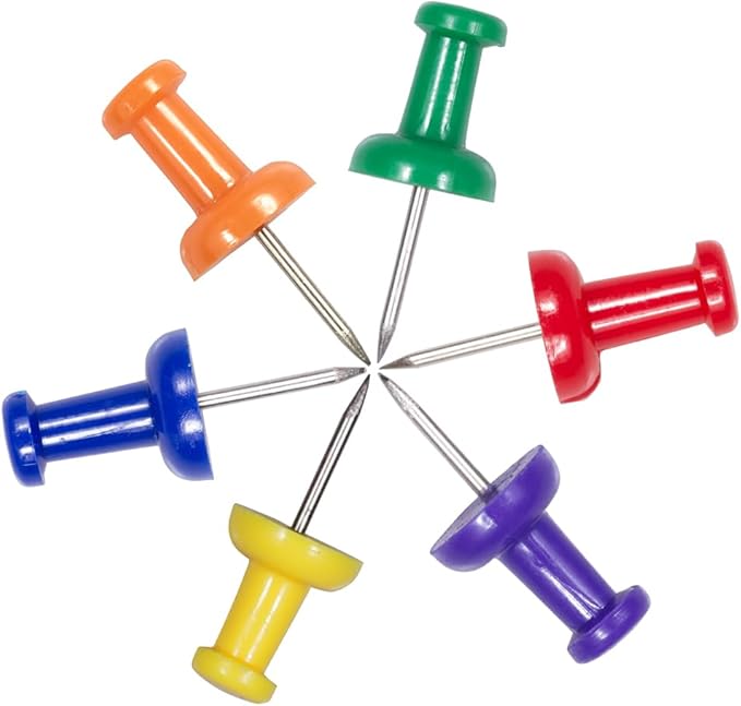 JAM PAPER Colorful Push Pins - Assorted Rainbow Colors Thumb Tacks - 600/Pack