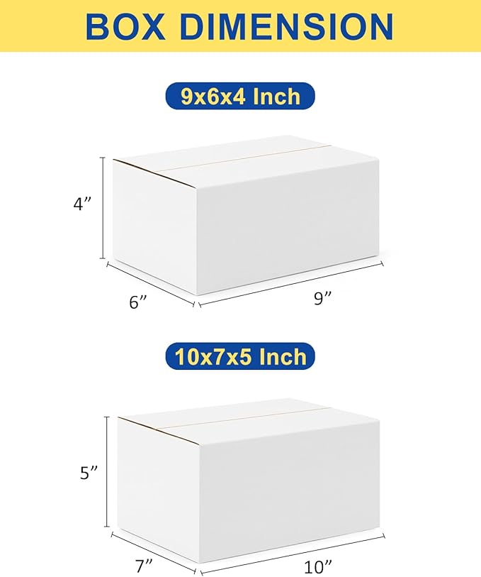Assorted-Sizes-Shipping-Boxes-40-Pack: 9x6x4 & 10x7x5 Small-Shipping-Boxes-Mailers, White Corrugated-Cardboard-Boxes-for-Packing-Small-Business Mailing