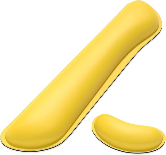 Dapesuom Keyboard Wrist Rest Set, Cute PU Leather Wrist Cushion for Computer Keyboard and Mousepad, Memory Foam Mouse Pad Rests Support with Non-Slip Base for Typing Pain Relief, Laptop, Yellow