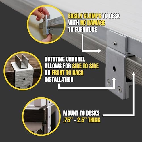 OBEX Polycarbonate Office Desk Mounted Privacy Screen Adjustable Table Top Panel Divider, Universal Aluminum Bracket-USA Made, 24" x 66, White