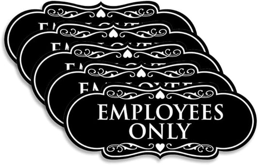 Designer EMPLOYEES ONLY Sign | Easy Installation | Office or Business Signs | Workplace Safety - Black - Large (5 Pack)