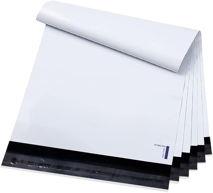POLYSELLS 100 Pack 19x24 Inch White Poly Mailers Shipping Envelopes, Strong Adhesive Sealing, Waterproof, and Tear-resistant Postal Mailing Bags for Clothing, Books, and Accessories