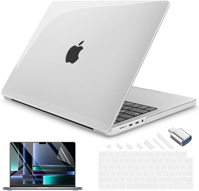 Teryeefi Compatible with MacBook Pro 16 inch Case 2025 2024 2023 2022 2021 M4 M3 M2 M1 A3403 A3186 A2991 A2780 A2485, Plastic Hard Shell&Keyboard Cover&Screen Film&Type C Adapter- Crystal Clear