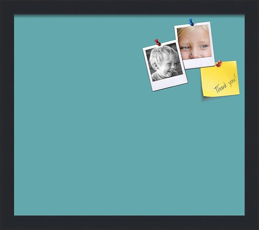 PinPix 16x14 Inch Cork Bulletin Board. This Decorative Framed Pin Board Comes with Aqua Pastel Design and a Satin Black Frame. Ideal for Home Office Decor or Message Board (PinPix-1806)