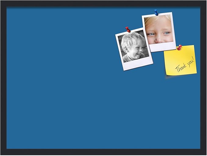 PinPix 30x22 Inch Cork Bulletin Board. This Decorative Framed Pin Board Comes with Navy Pastel Design and a Satin Black Frame. Ideal for Home Office Decor or Message Board (PinPix-1811)