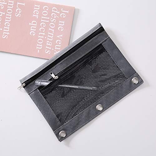 3 Ring Binder Pencil Pouchs, Zippered Pencil Pouch Double Pocket Pencil Pouch 3 Ring with Clear Window