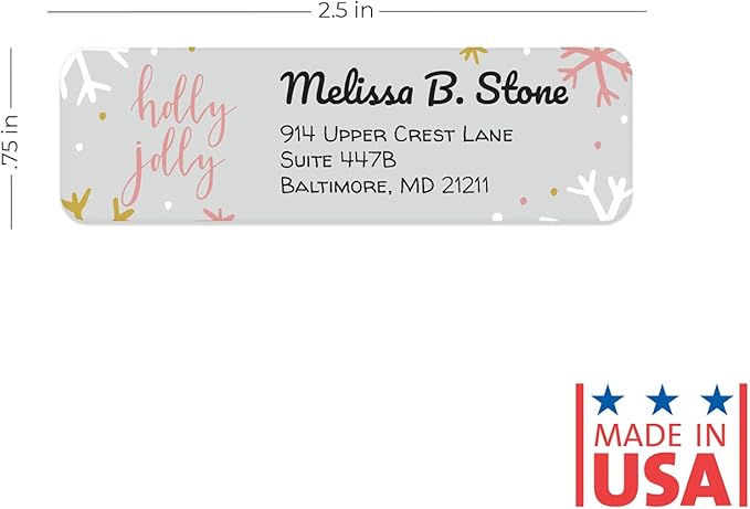 Colorful Holiday Sayings Rolled Address Label/Roll of 500 Adorable Christmas Personalized Address Labels/Designer Return Address Stickers in Elegant Plastic Dispenser