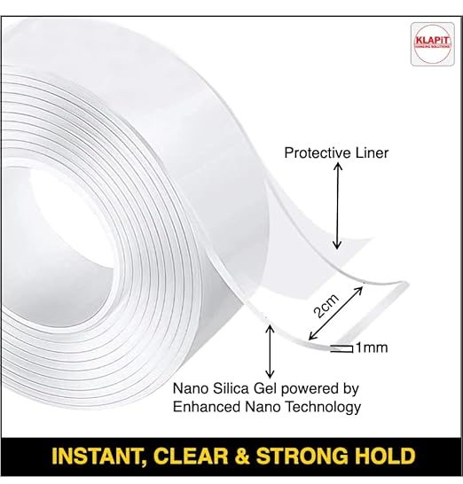 KLAPiT Super Tape - Clear Double Sided Heavy Duty Enhanced Nano Technology Holds 50 lb 1.27lb per Inch Multipurpose, Home Office Decor, Kitchen Bathroom Utility, Carpet & Furniture Fixing