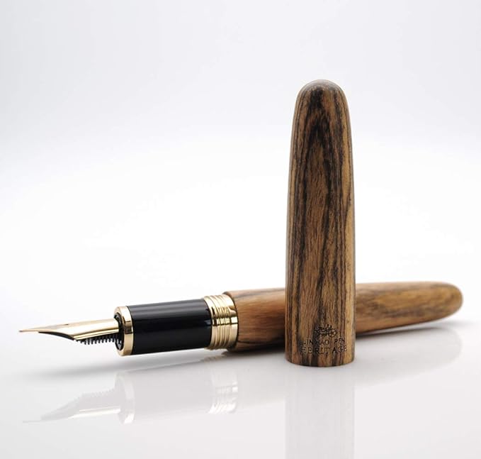 JINHAO 9056 Natural Wood Fountain Pen Handmade Ink Pen (Tiger Wood, Medium Nib 0.7mm)