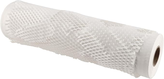 JAPCHET 15 In x 164 Ft White Honeycomb Packing Paper, Honeycomb Paper with Sticker Labels and 10 m Rope Honeycomb Wrap Roll for Packaging and Shipping