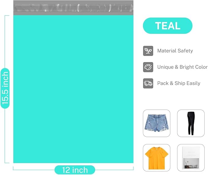 Metronic Poly Mailers 90000 Pack 12 x 15.5, Strong Adhesive Shipping Envelopes for Clothing, Waterproof Shipping Bags for Businesses, Flexible Mailers Poly Bags, Packages Bags Bulk, Teal