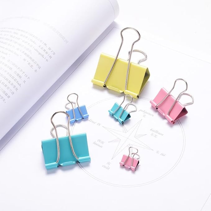 170 Pcs Binder Clips Assorted Sizes, Colored Large, Medium, Small Binder Paper Clips for Office Supplies, Home, School Document Organizing (Blue, Pink, Yellow, Green)