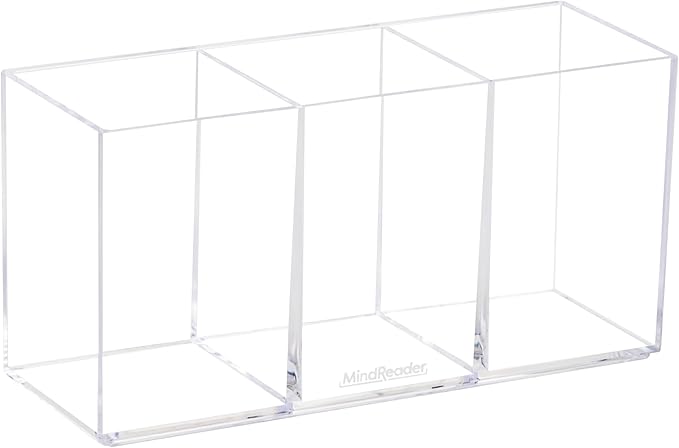 Mind Reader Pen and Accessories Holder, Desktop Organizer, Makeup Organizer, Office, Acrylic, 7" L x 2.5" W x 3.5" H, Clear