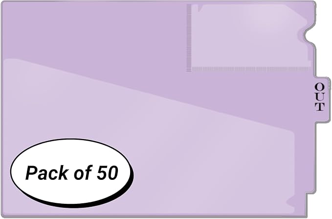 Doctor Stuff - Center Tab Vinyl Outguides, Diagonal Cut Front Pocket, Top Charge Out Slip Pocket, Plastic File Folder, Letter Size 9" x 13-1/4", Lavender, 50/Box