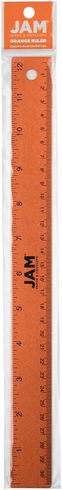 JAM PAPER Strong Aluminum Ruler - 12 Inch - Metal Ruler with Non-Skid Cork Backing - Orange Metallic - Sold Individually