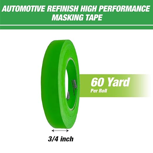 LAUCO DINOGREN High Performance Masking Tape for Car Paint, Heat & Water Resistant, Multi-Purpose Green (0.75 in (12 Rolls))
