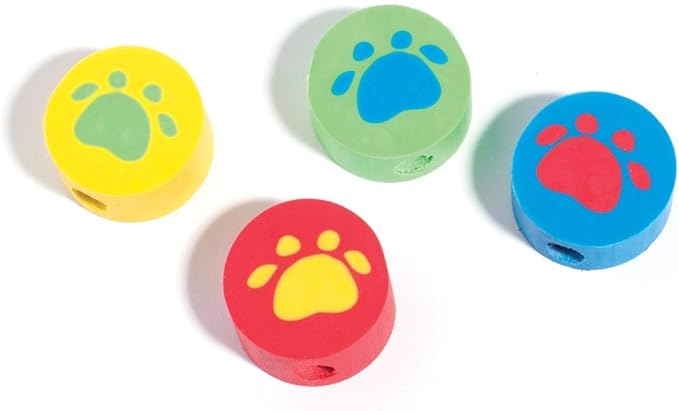 Anderson's Paw Print Eraser Tub, School Supplies, Pencil Toppers, 108 Pieces