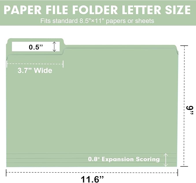 File Folder, RAZCC 150 Pack Colored File Folders, 1/3 Cut Tab File Folder Letter Size, Filing Folders with Tabs for Office School Business Use, Assorted 10 Colors