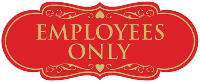 Designer EMPLOYEES ONLY Sign | Easy Installation | Office or Business Signs | Workplace Safety - Red/Gold - Small (1 Pack)