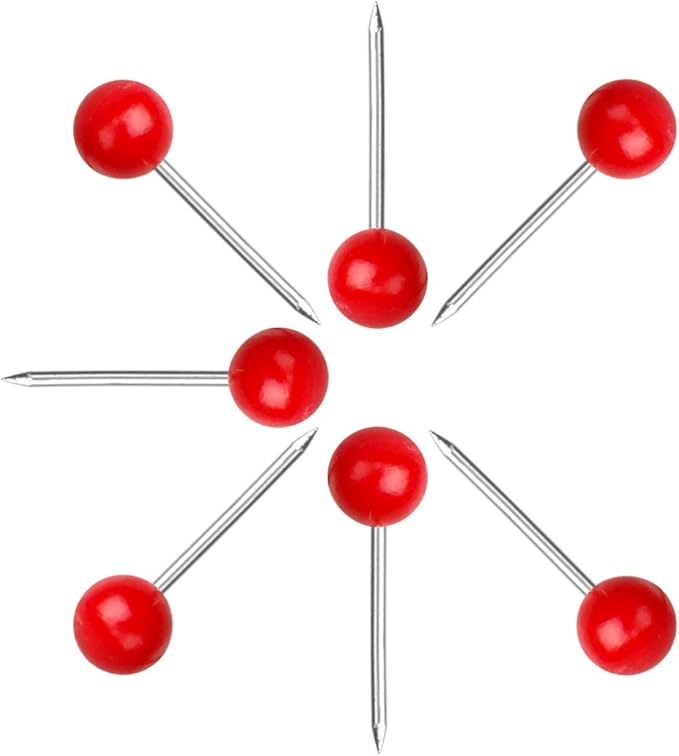 Yalis Push Pins Map Tacks 1/8-Inch Assorted Color Beads Head Map Marking Push Pins,500-count (Red)
