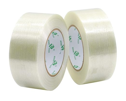 BOMEI PACK Filament Strapping Tape, 5.5 Mil 2 Inch x 60 Yards, Heavy Duty Reinforced Fiberglass Packing Tape, 2 Pack