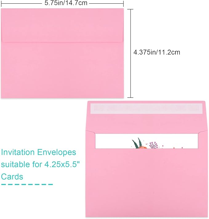 70 Packs of Invitation Envelopes, A2 Envelopes Pink, Postcard Envelopes, Envelopes for 4.5x5.5 Cards, Envelopes for Invitations, Envelopes Self Seal for Photos RSVP, Greeting Cards