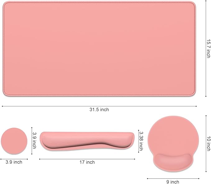 Dapesuom Large Gaming Mouse Pad, Mouse Pads with Wrist Rest Wrist Support, 4in1 XXL Desk Mat Desk Pad + Ergonomic Mousepad + Memory Foam Keyboard Mat Wrist Rest + Coaster Set for Computer, Rose Pink