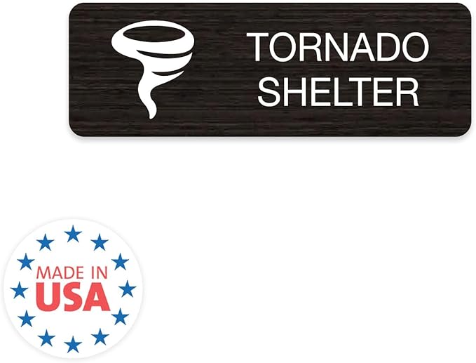 Dark Wood Design Tornado Shelter Sign / 9" x 3" Easy Adhesive Door Wall Mount/Restaurant Small Business Faux Wood Safety Room Sign/Made In The USA