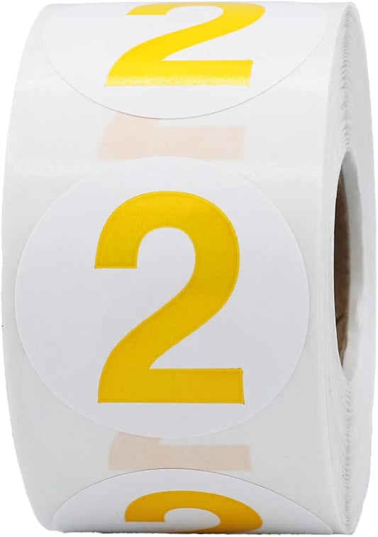 Yellow Number 2 Circle Stickers, 1.5 Inch Round Adhesive Labels, 500 Stickers Per Roll for Inventory, Organization, Retail, Classroom, and More – Made in The USA
