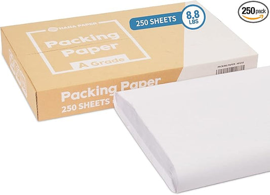 HANA PAPER 30.5" x 17" Large size (250 sheets, 9.5lb) Packing Paper Sheets for Moving, A grade of Newsprint paper for wrapping, storage, shipping. Box packaged. Ideal for wrap dish, glassware.