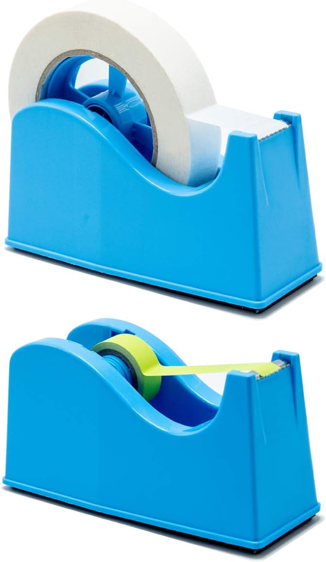 Desktop Tape Dispenser Adhesive Roll Holder (Fits 1" & 3" Core) with Weighted Nonskid Base Blue