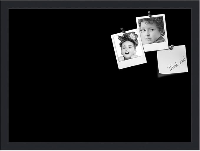 PinPix 22x16 Inch Cork Bulletin Board. This Decorative Framed Pin Board Comes with Solid Black Design and a Satin Black Frame. Ideal for Home Office Decor or Message Board (PinPix-622)