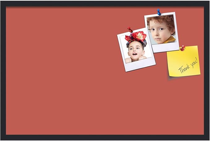 PinPix 34x22 Inch Cork Bulletin Board. This Decorative Framed Pin Board Comes with Crimson Pastel Design and a Satin Black Frame. Ideal for Home Office Decor or Message Board (PinPix-1807)