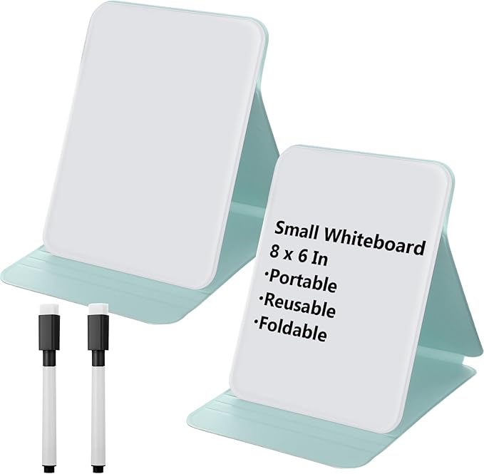 2 Pcs Small Glass Desktop Whiteboard with Reversable Stand 8 x 6 Inch Mini Dry Erase White Board Easel with 2 Markers Reusable Desk Notepad for Home Office School Supplies (Green)