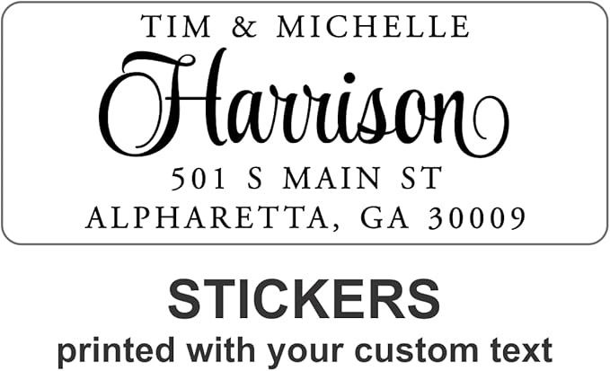 Return Address Labels - Custom Printed Personalized Stickers for Envelopes and Mail, 250 Adhesive Peel and Stick Labels, White by PrettySweetParty (Serif and Script)