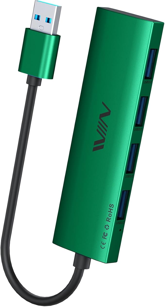 USB 3.0 Hub,4 Port USB Splitter Extender Portable Adapter Multiport Data Hub for Laptop,Xbox, Flash Drive,HDD,Console,Camera,Keyborad,Mouse Windows,Mac OS PC,Not Designed to Charge Devices-Green