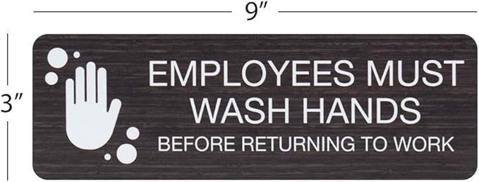 SBLABELS Employees Must Wash Hands Indoor Easy Adhesive Mount Door and Wall Sign for Restaurants and Small Businesses 3" x 9" - Dark Wood