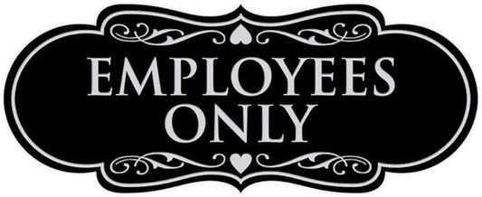 Designer EMPLOYEES ONLY Sign | Easy Installation | Office or Business Signs | Workplace Safety - Black/Silver - Small (1 Pack)