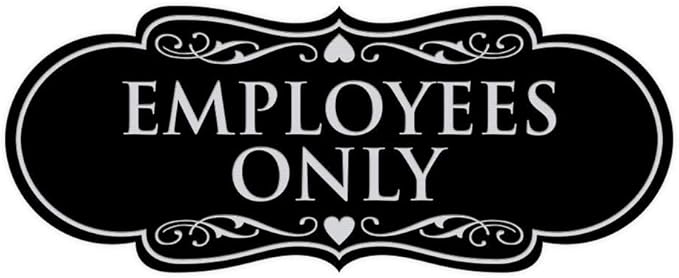 Designer EMPLOYEES ONLY Sign | Easy Installation | Office or Business Signs | Workplace Safety - Black/Silver - Medium (1 Pack)